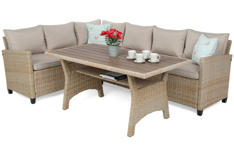 Rohová sedací souprava z technoratanu Lagos Beige