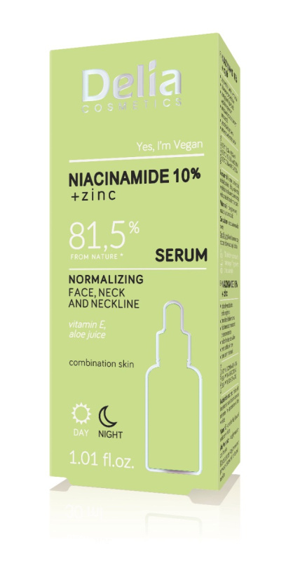 Delia Cosmetics Niacinamide 10% + zinc obnovující sérum na obličej, krk a dekolt 30 ml