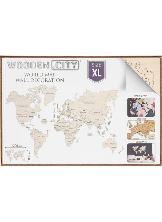 Wooden city Dřevěná mapa světa velikost XL (120x80cm)