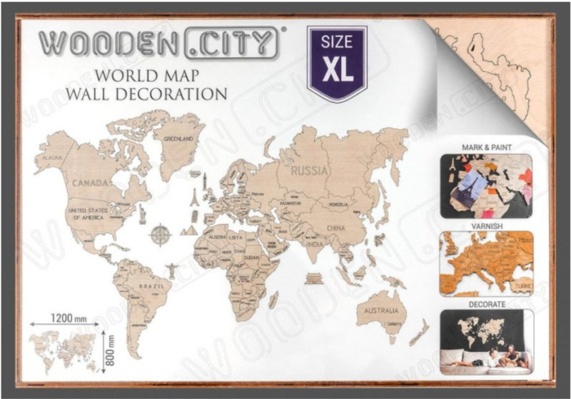Wooden city Dřevěná mapa světa velikost XL (120x80cm)