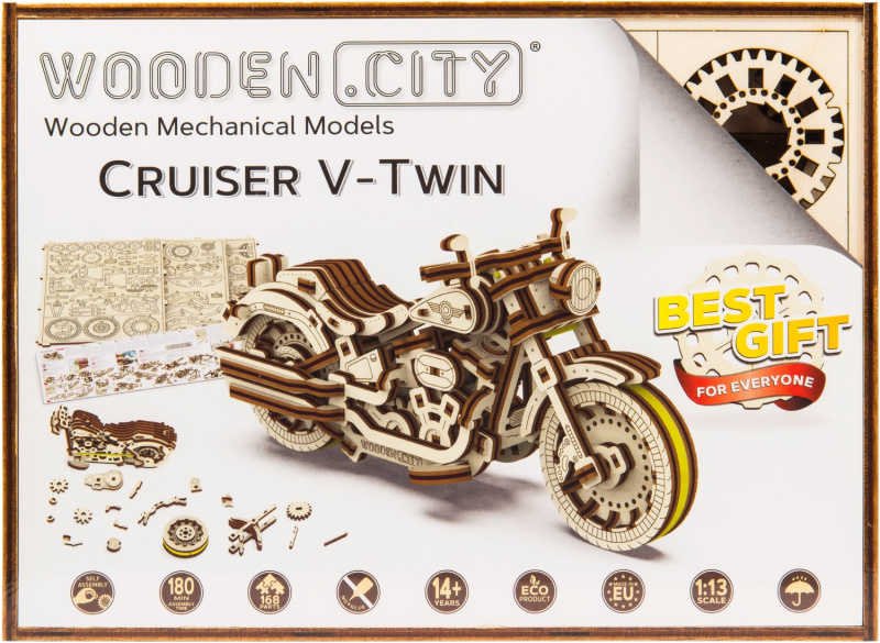 Dřevěné 3D puzzle motocykl Cruiser V‑Twin WOODEN CITY (168 dílků)