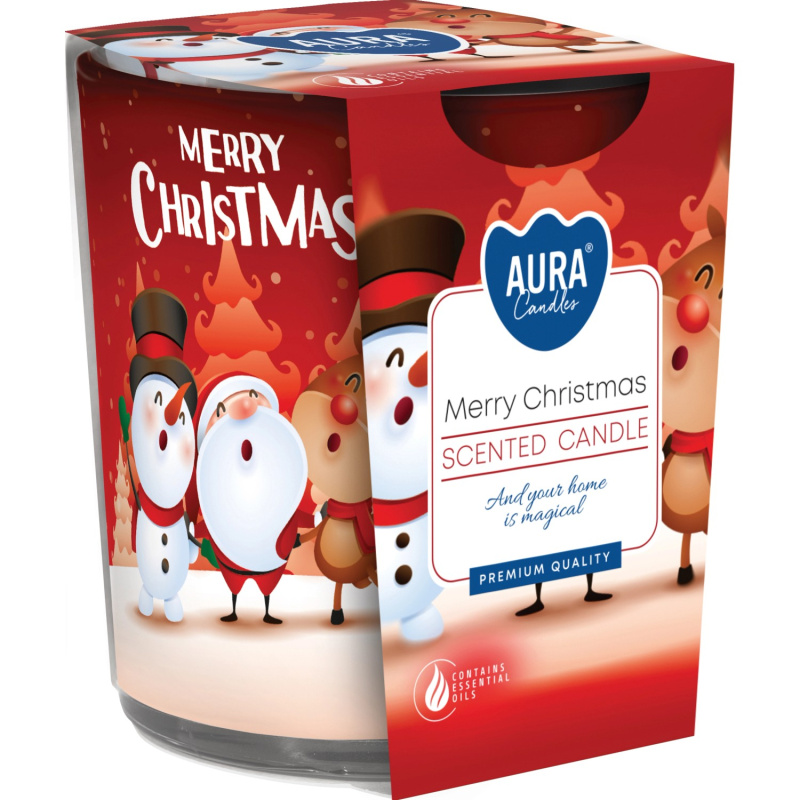 AURA Candles Vonná svíčka ve skle Merry Christmas pr. 7,2 x 7,8 cm, 1 ks