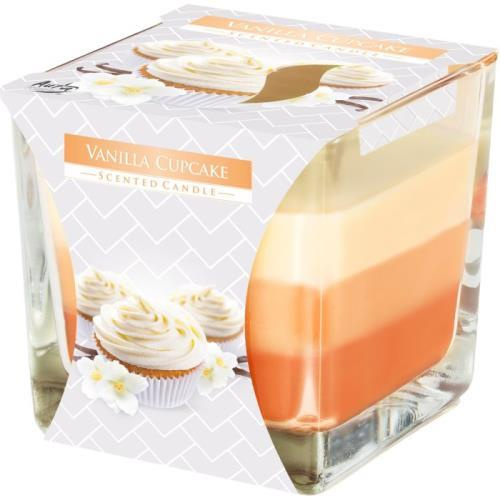 Bispol Tříbarevná vonná svíčka ve skle - Vanilla Cupcake 170 g
