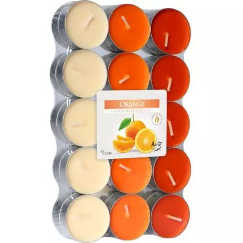 AURA Candles Vonná čajová svíčka Orange pr. 3,9 cm, 30 ks
