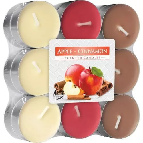 AURA Candles Vonná čajová svíčka Apple-Cinnamom pr. 3,9 cm, 18 ks