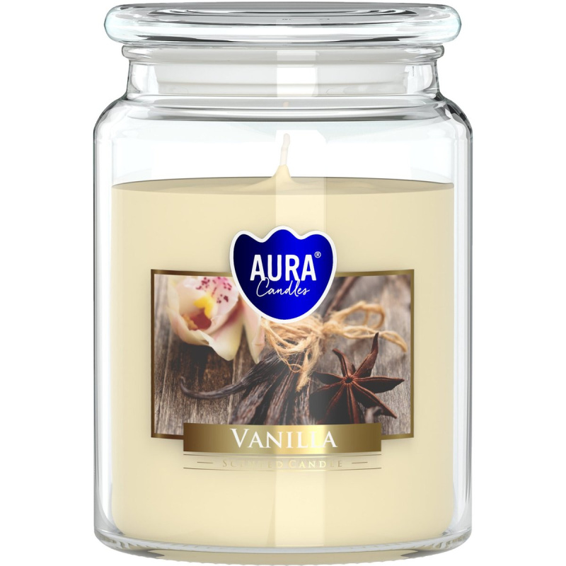 Aura Candles Velká vonná svíčka ve skle s víčkem – vanilka