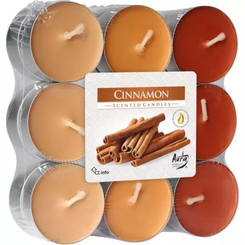 AURA Candles Vonná čajová svíčka Cinnamon pr. 3,9 cm, 18 ks