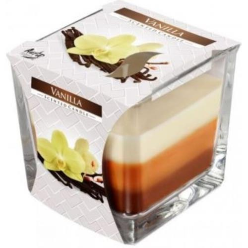 Bispol Tříbarevná vonná svíčka ve skle - Vanilla 170 g