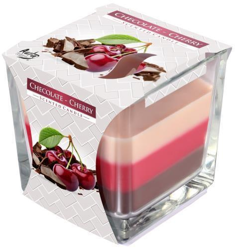 Bispol Tříbarevná vonná svíčka ve skle - Chocolate Cherry 170 g