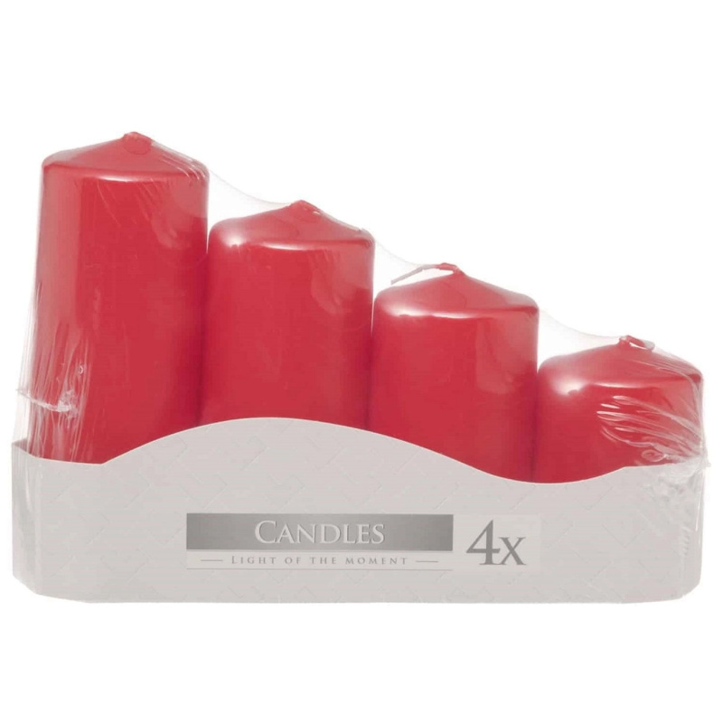 Adventní svíčky stupňovité matné červené 5 x 7/9/11/13 cm, 4ks