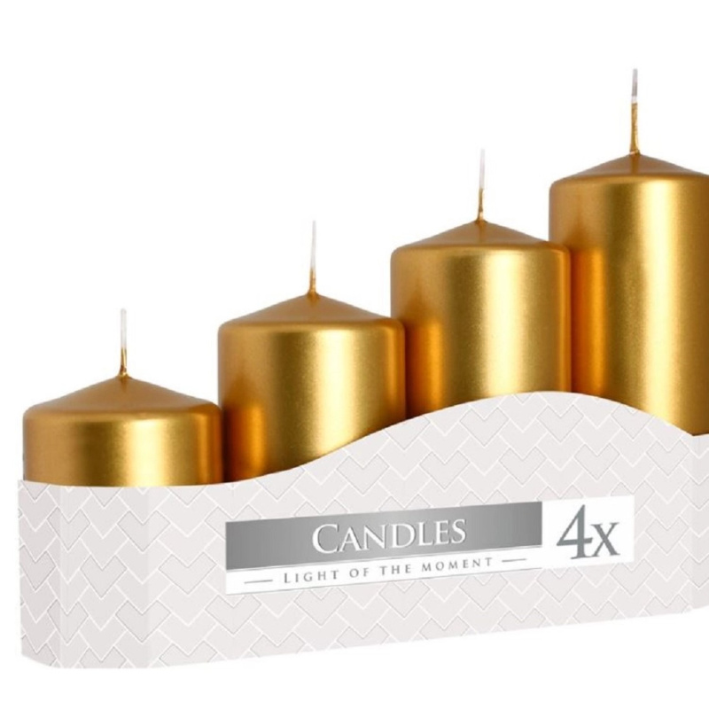Adventní svíčky stupňovité metalické zlaté 5 x 7/9/11/13 cm, 4ks