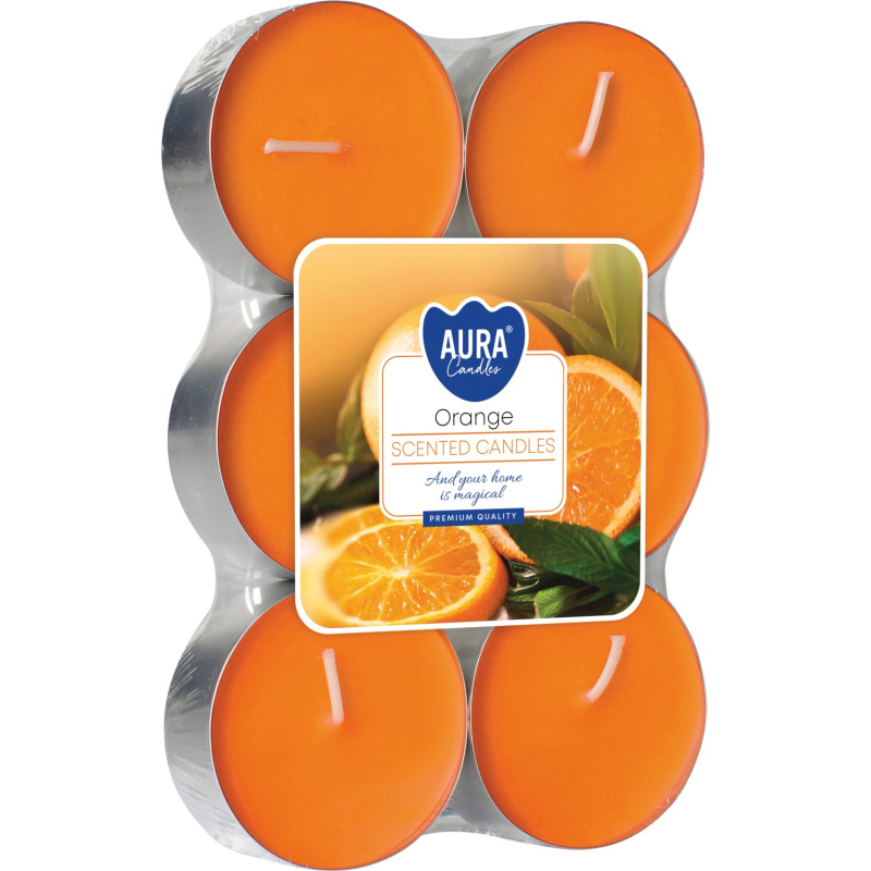 AURA Candles Maxi vonná čajová svíčka Orange pr. 5,7 cm, 6 ks