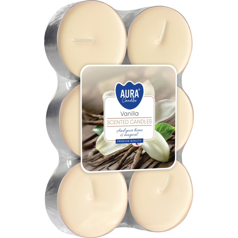 AURA Candles Maxi vonná čajová svíčka Vanilla pr. 5,7 cm, 6 ks
