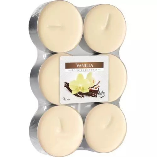 AURA Candles Maxi vonná čajová svíčka Vanilla pr. 5,7 cm, 6 ks