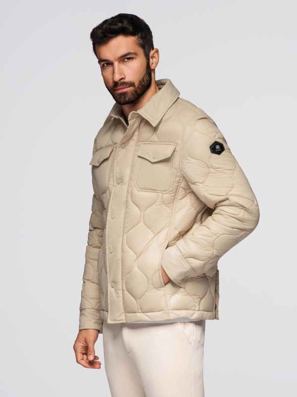 Ombre Men's quilted jacket in shirt cut - beige