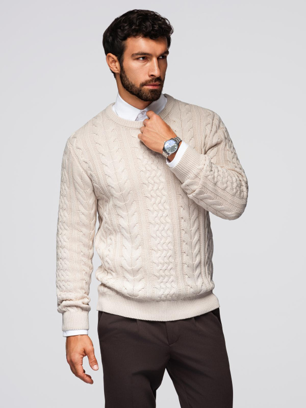 Ombre Elegant men's sweater with interesting weave - ecru