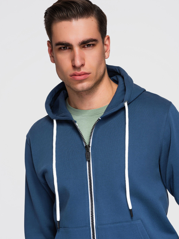 Pánská mikina na zip s kapucí - tmavě modrá