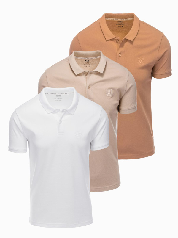 Ombre BASIC men's cotton polo t-shirt set - white/white/light brown