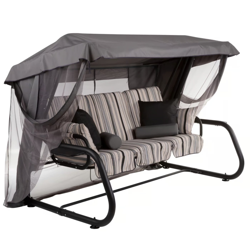 Zahradní houpačka Venezia Lux Black Edition s moskytiérou, polštářky a bočními stolky C024-06LB PATIO