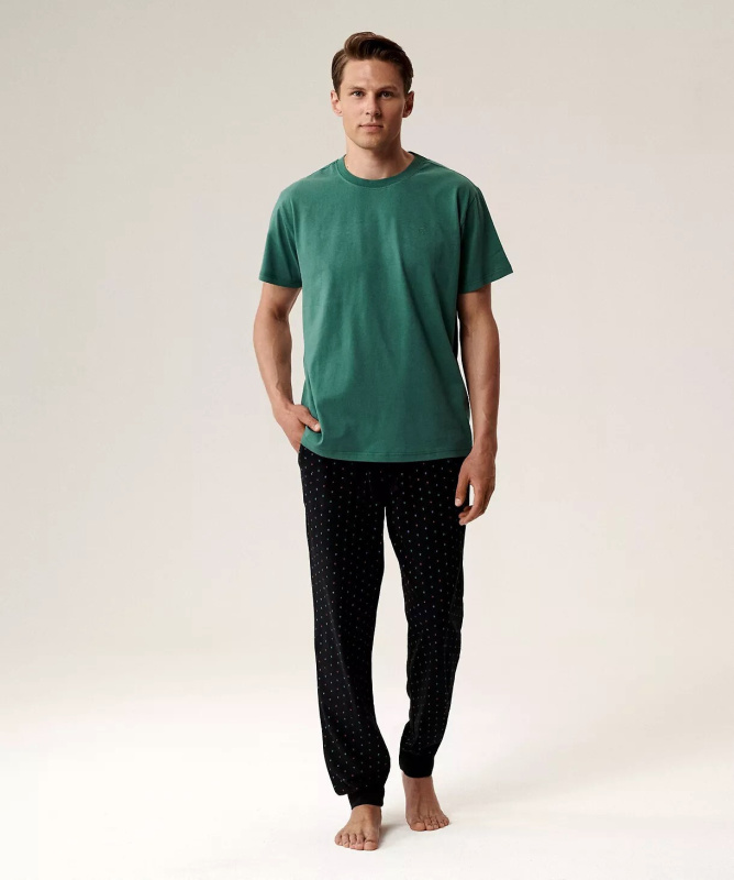 Pánské pyžamo Atlantic NMP-388 kr/r S-2XL zeleno-černá L