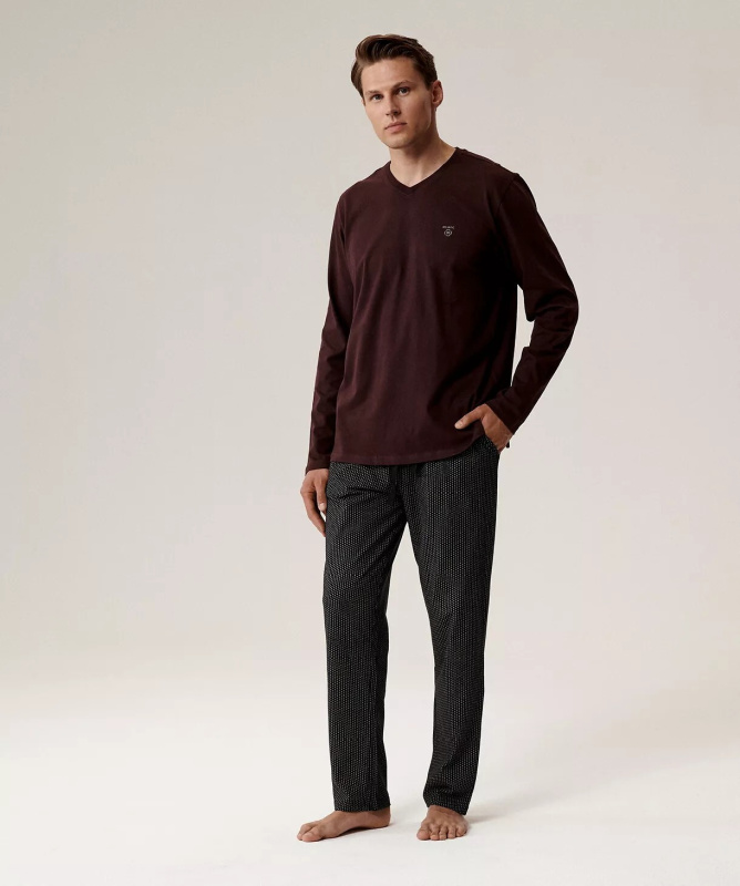 Pyžamo Atlantic NMP-389 long/r S-2XL pánské víno-černá S