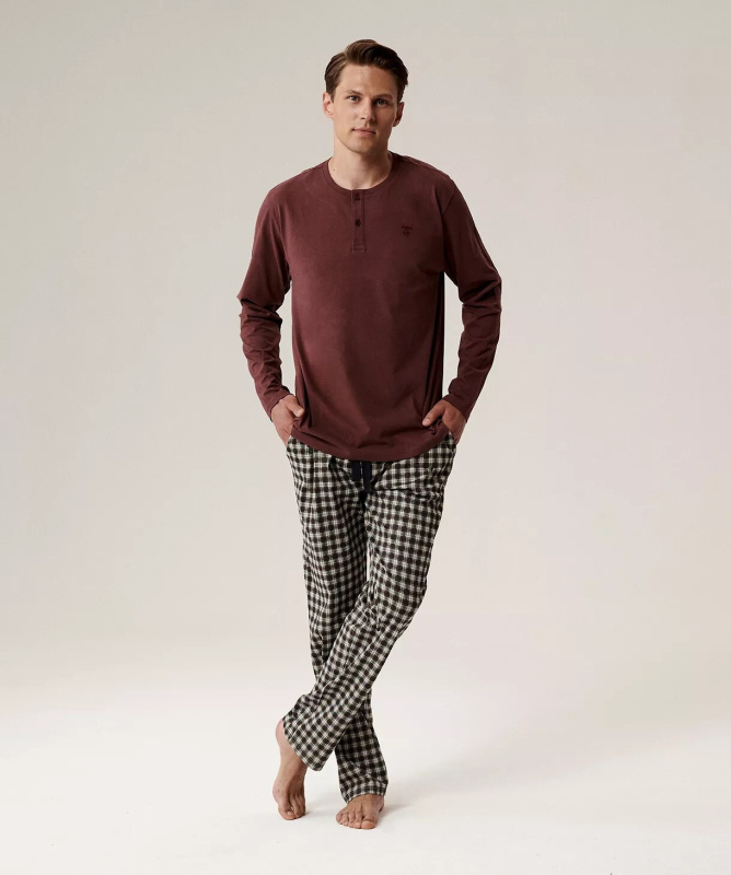 Pyžamo Atlantic NMP-394 long/r S-2XL šedá melanžově červená L