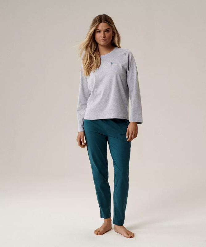 Pyžamo Atlantic NLP-498 long/r S-2XL šedá melanžová smaragdová S