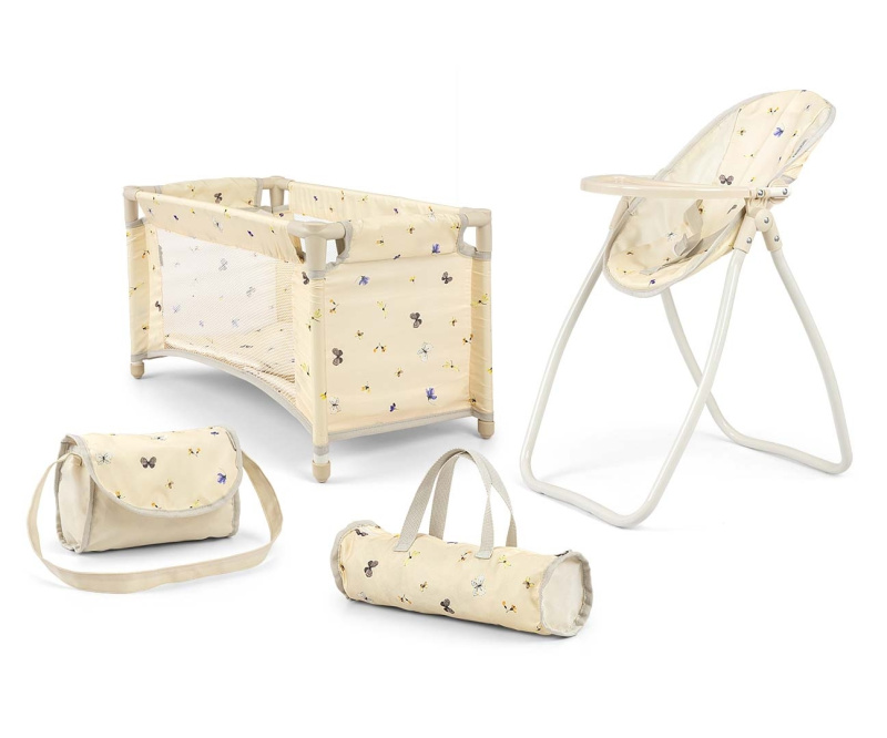 Milly Mally Sada pro panenky 5v1, postýlka, židlička a houpačka pro panenky Elsa - béžová