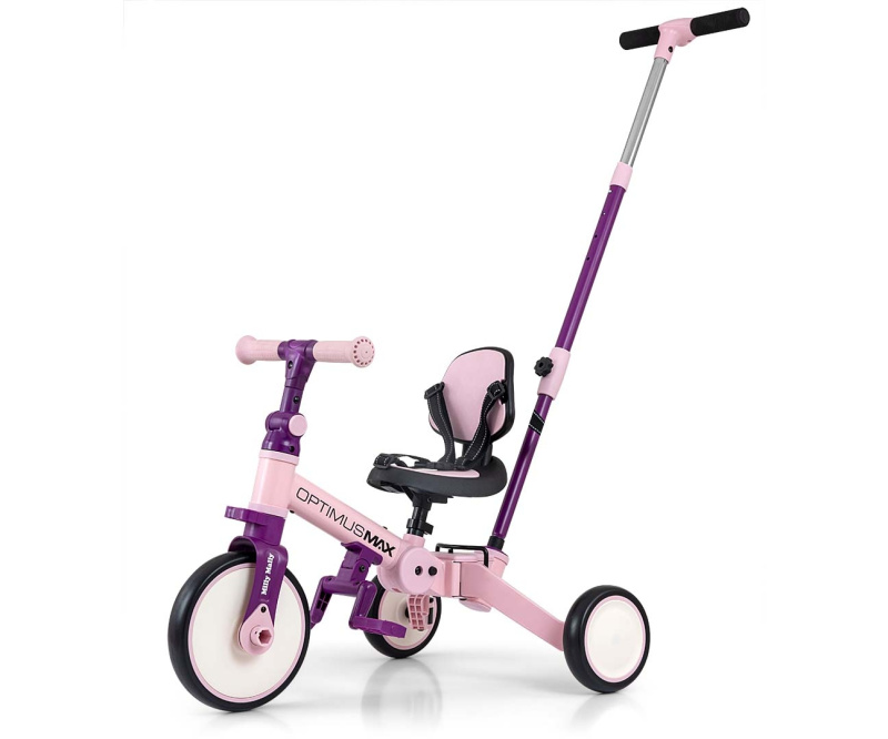 Dětská trojkolka 5v1 s vodicí tyčí MILLY MALLY OPTIMUS MAX pink