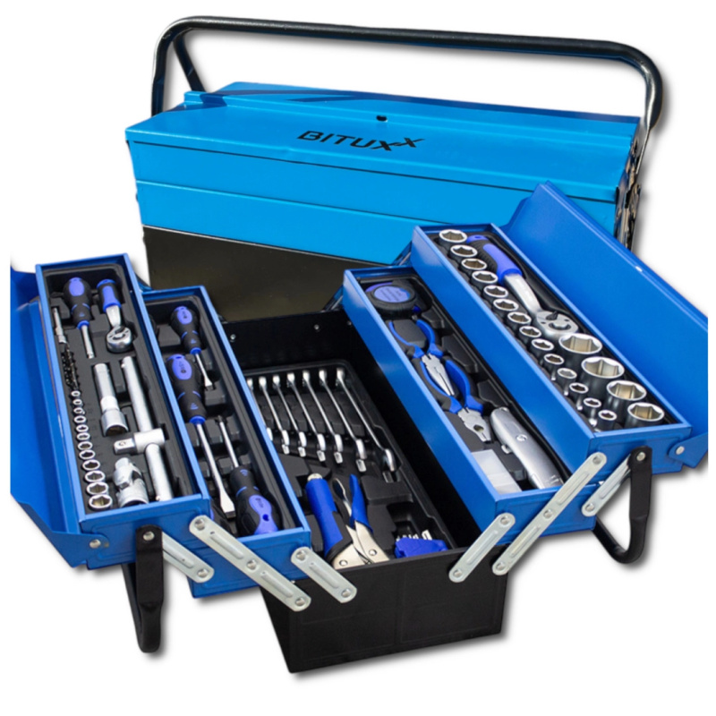 Sada nářadí 85 dílů v kovovém rozkládacím kufru