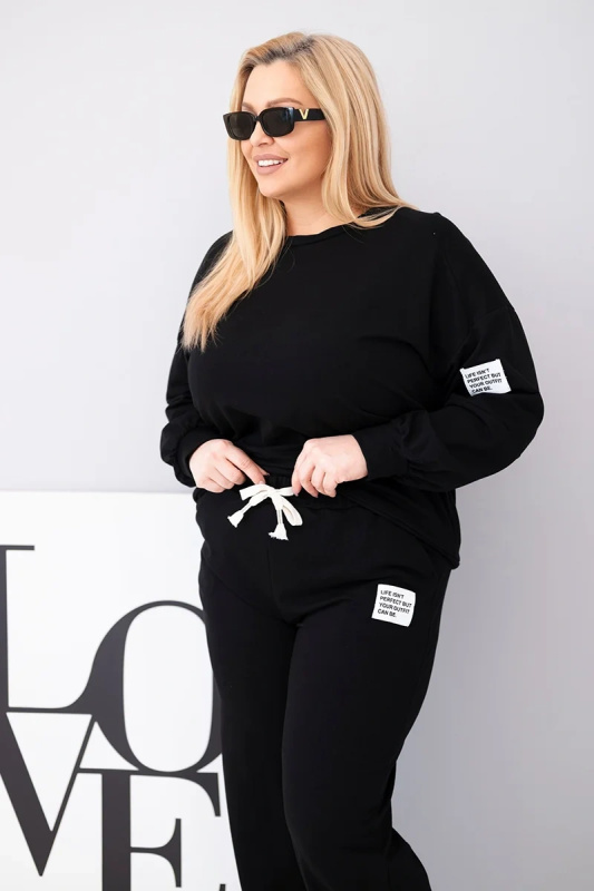 Kesi Dámská souprava Plus Size bavlněná s volnou mikinou a širokými kalhotami Barva: Černá, Velikost: UNI