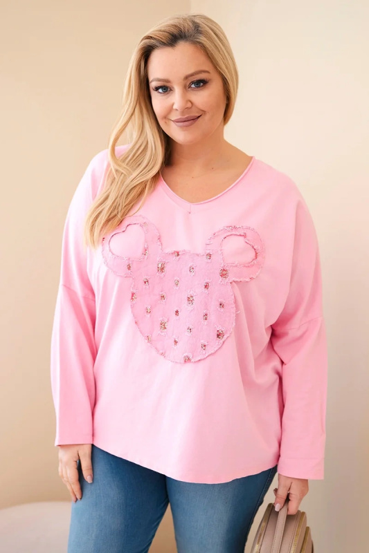 Dámská plus size halenka s V-výstřihem, světle růžová