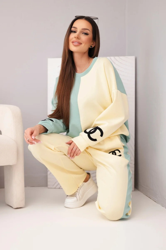 Kesi Dámský souprava s oversized mikinou a rovnými kalhotami Barva: Žlutá, Velikost: UNI