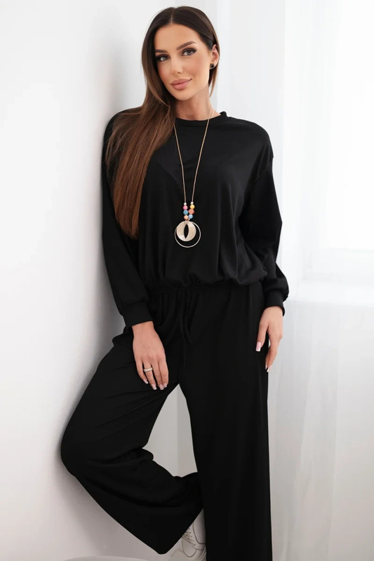 Kesi Dámská souprava z viskózy - mikina s přívěskem a široké kalhoty Barva: Černá, Velikost: UNI