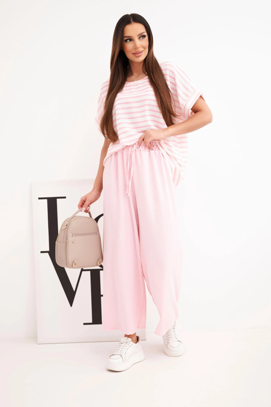 Dámský viskózový set s pruhovanou blůzkou a širokými kalhotami