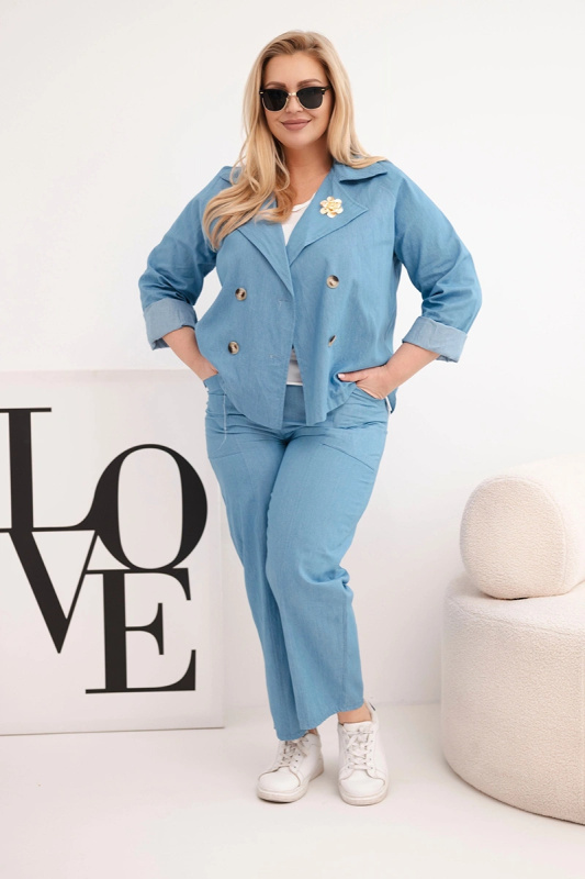 Kesi Dámská souprava Plus Size bavlněná s bundou a džínami modrá Barva: Modrá, Velikost: UNI