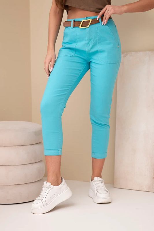 Kesi Dámské jarní boyfriend kalhoty s vysokým pasem M.Sara Barva: Tyrkysová, Velikost: 2XL