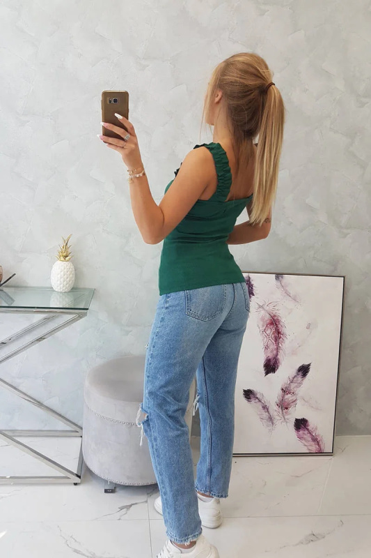Kesi Halenka Chloe bez ramínek s volánky Barva: Zelená, Velikost: UNI