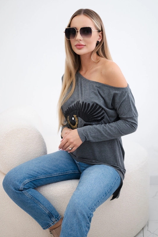 Kesi Tričko Tessa s potiskem a delšími zády Barva: Šedá - tmavě, Velikost: UNI