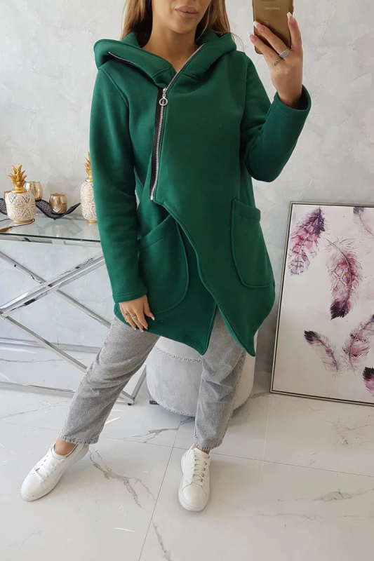 Zateplená mikina s asymetrickým zipem tmavě zelená UNI