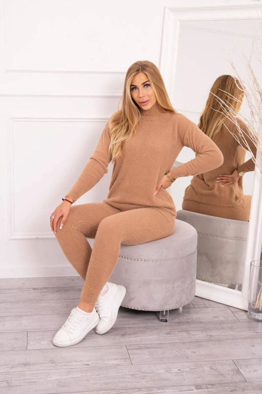 Kesi Dámský komplet Beatrice z aplaky - svetr + kalhoty Barva: Hnědá, Velikost: UNI