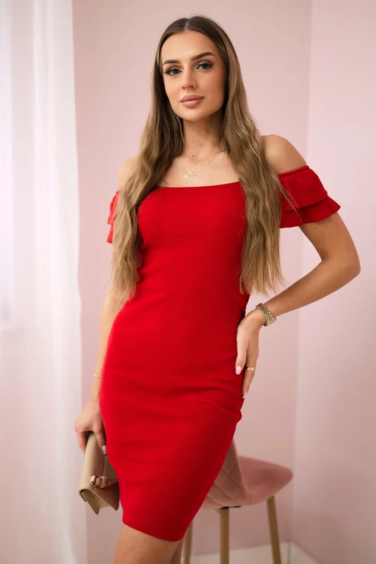 Kesi Žebrované šaty 9339 s volánky Barva: Červená, Velikost: UNI