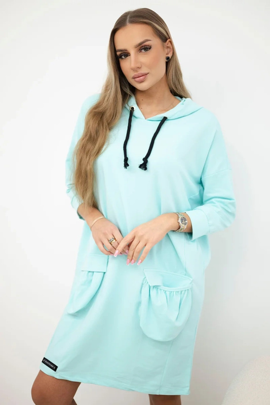 Kesi Šaty 9350 s kapucí  + kapse Barva: Tyrkysová, Velikost: UNI
