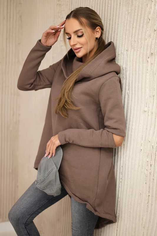 Zateplená mikina s delší zadní částí mocca UNI