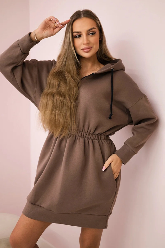 Kesi Zateplené šaty 68470 s kapucí Barva: Béžová, Velikost: UNI