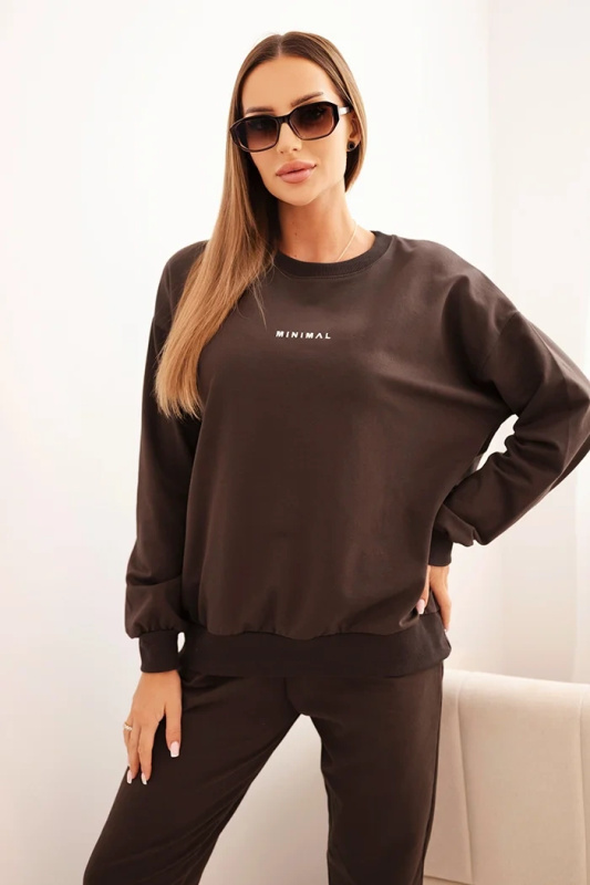 Dámská bavlněná souprava s potiskem Minimal hnědá UNI