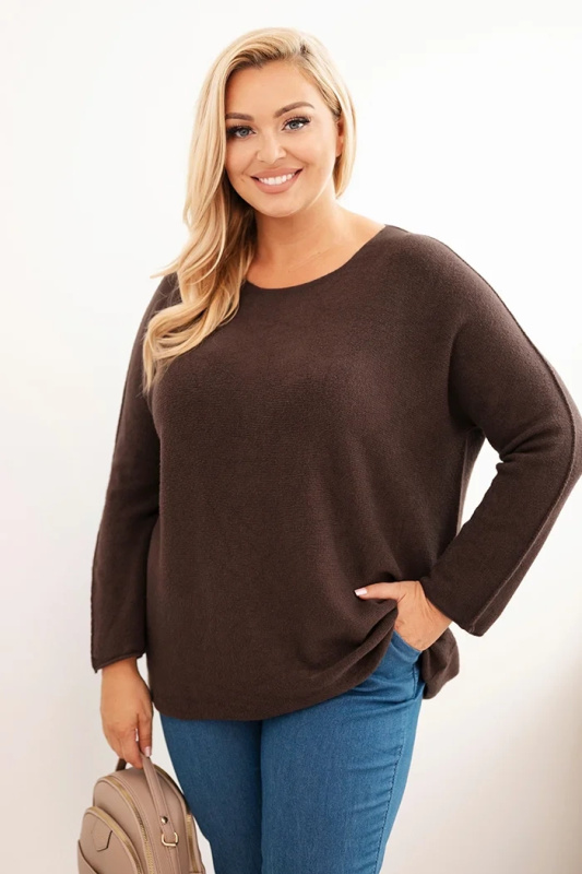 Kesi Dámský svetr plus size s lodičkovým výstřihem Barva: Hnědá, Velikost: UNI