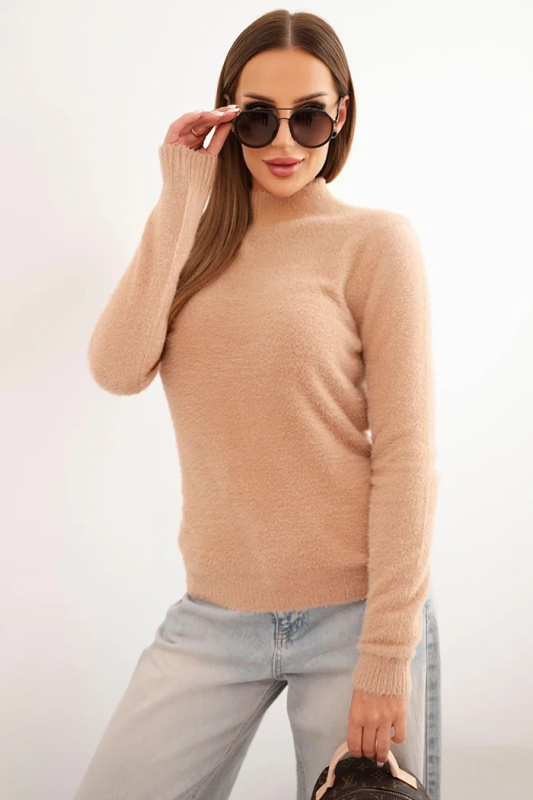 Svetr dámský alpaka s polo-výstřihem camelový UNI