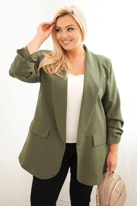 Kesi Dámská sako Plus Size elegantní fango Barva: Zelená, Velikost: UNI