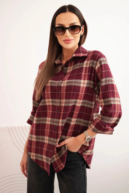 Kesi Dámská bavlněná košile A35 s delším zadním dílem Barva: Bordó, Velikost: UNI